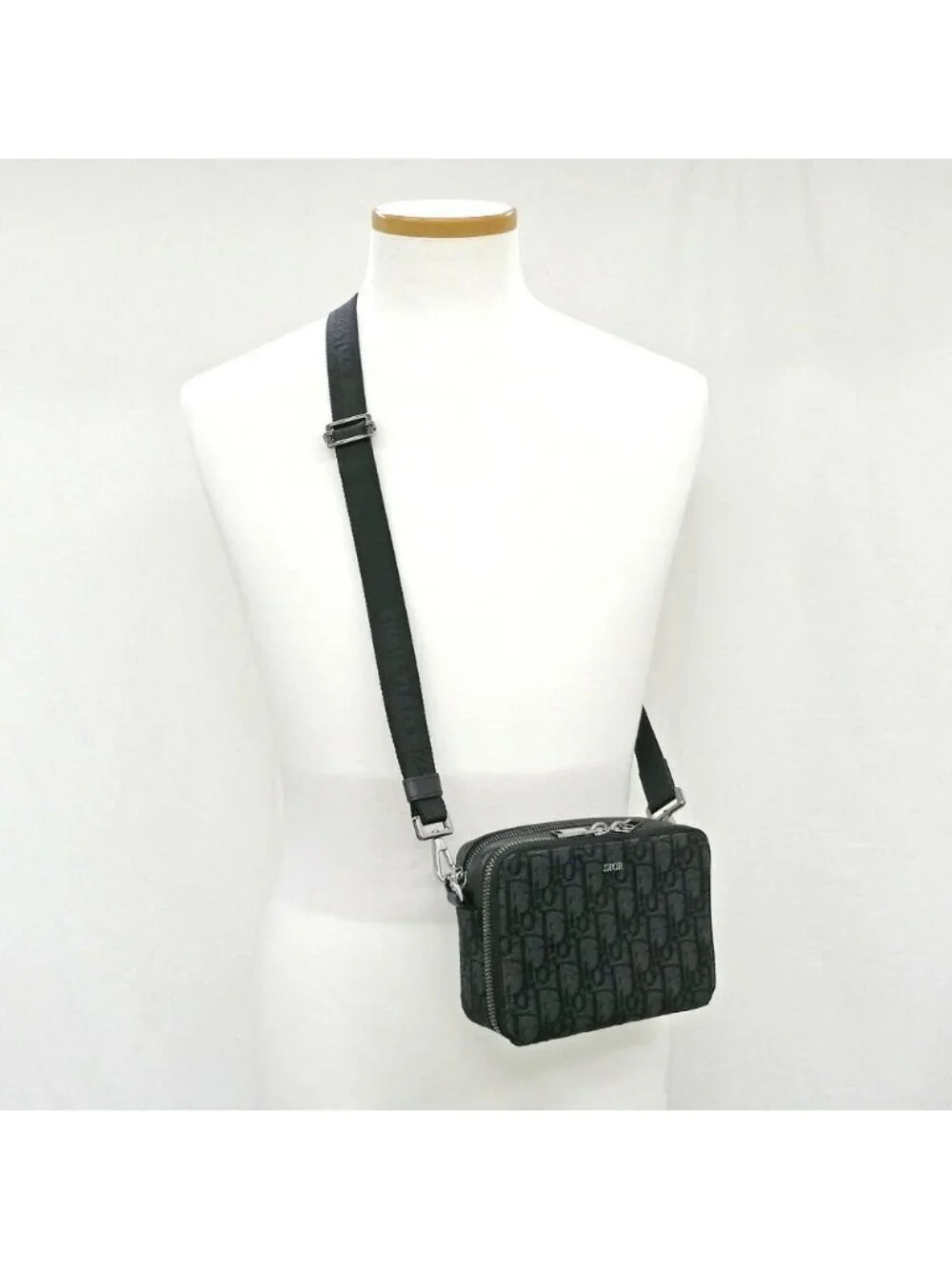 Dior Strap Zip Pouch Jacquard Black Shoulder Bag